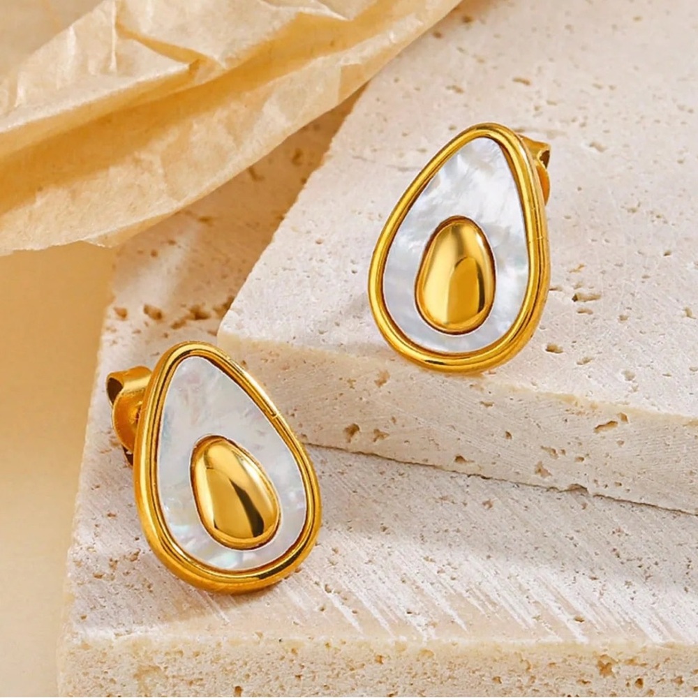 Cute Fruit Polishing Inlay 304 Stainless Steel Shell 18K Gold Plated Ear Studs